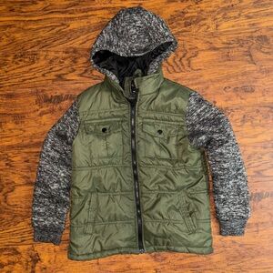 ROK Boys Hooded Jacket Puffer Coat Body with Knit Sweater Sleeves Kids 10-12